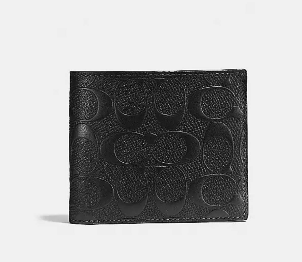 (Pre Order) coach compact id wallet in signature leather black Amory