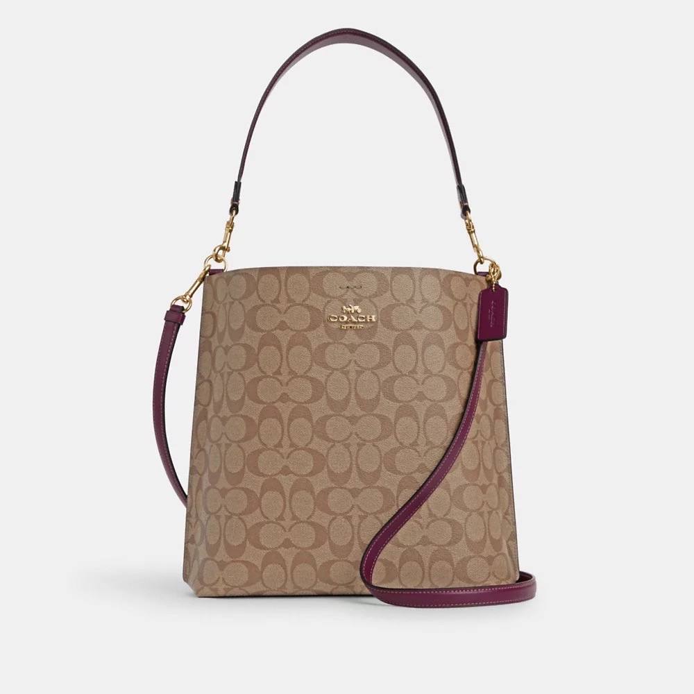Coach Mollie Bucket Bag In Signature Canvas in Khaki/Deep Berry (CA561)
