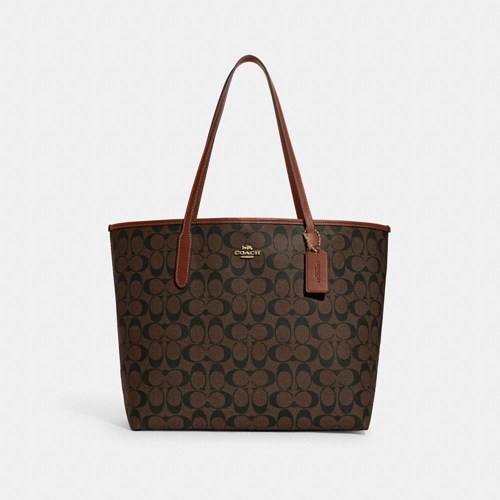Coach City Tote In Signature Canvas in Brown/Redwood - Amory