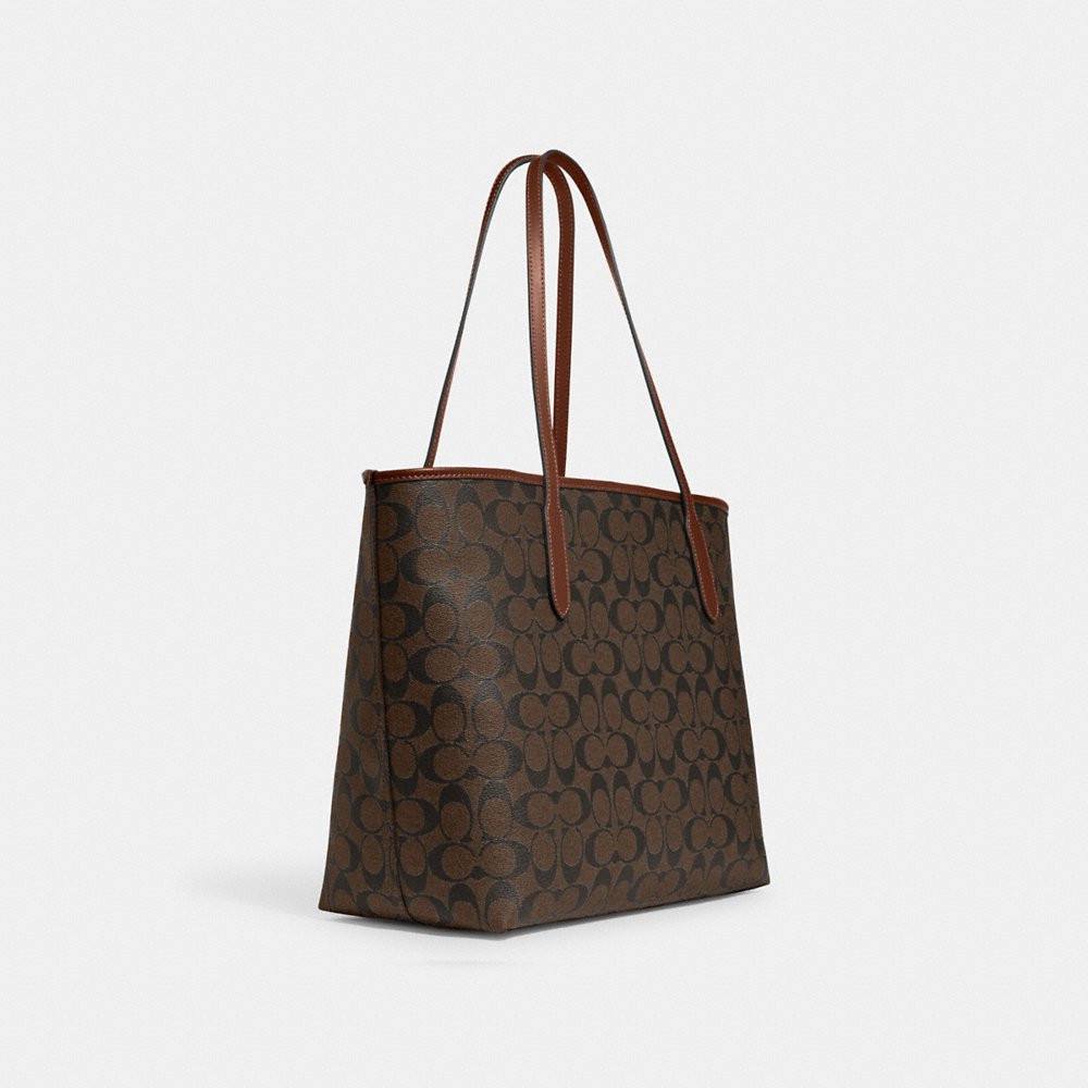 Coach City Tote In Signature Canvas in Brown/Redwood - Image 2