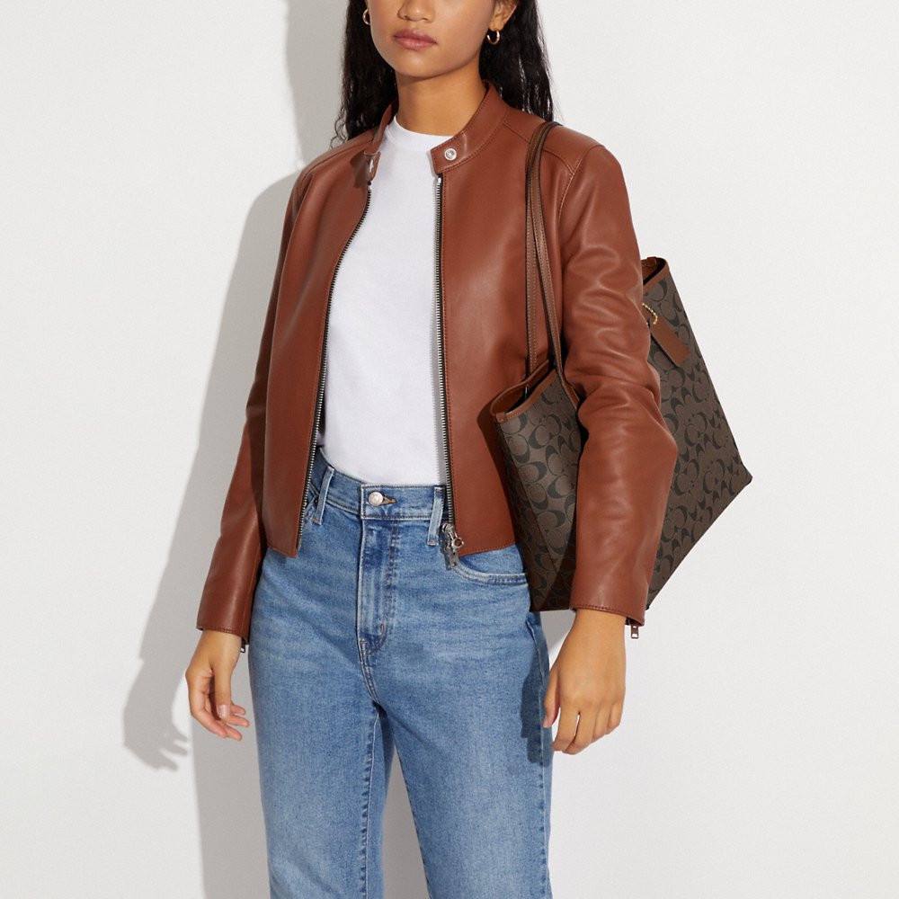 Coach City Tote In Signature Canvas in Brown/Redwood - Image 4