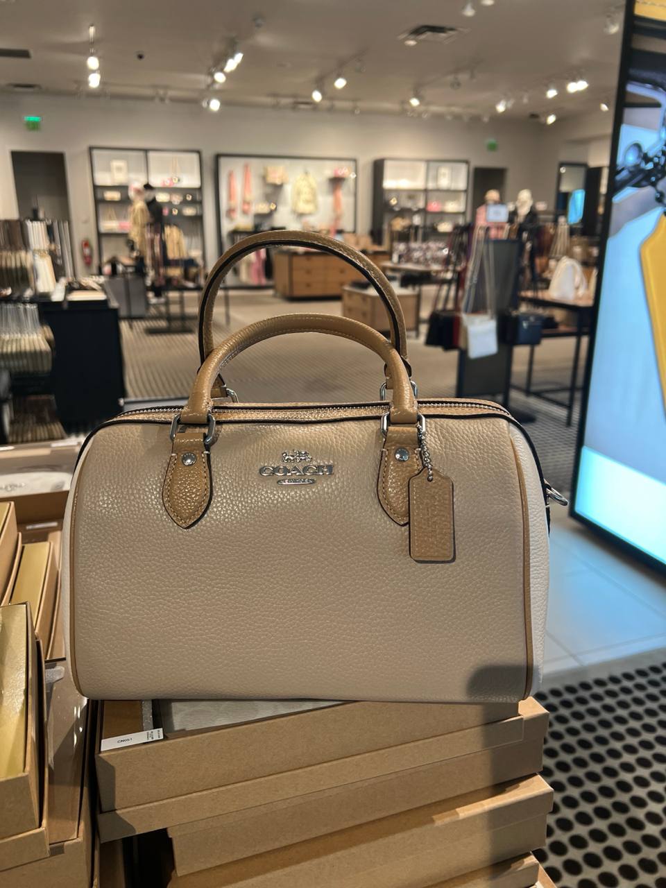 (Pre Order) coach rowan satchel in colorblock in sandy beige multi - Amory