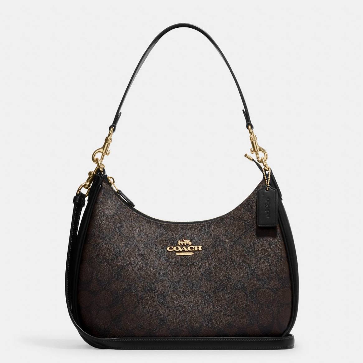 Coach Teri Hobo In Signature Canvas in Brown/Black