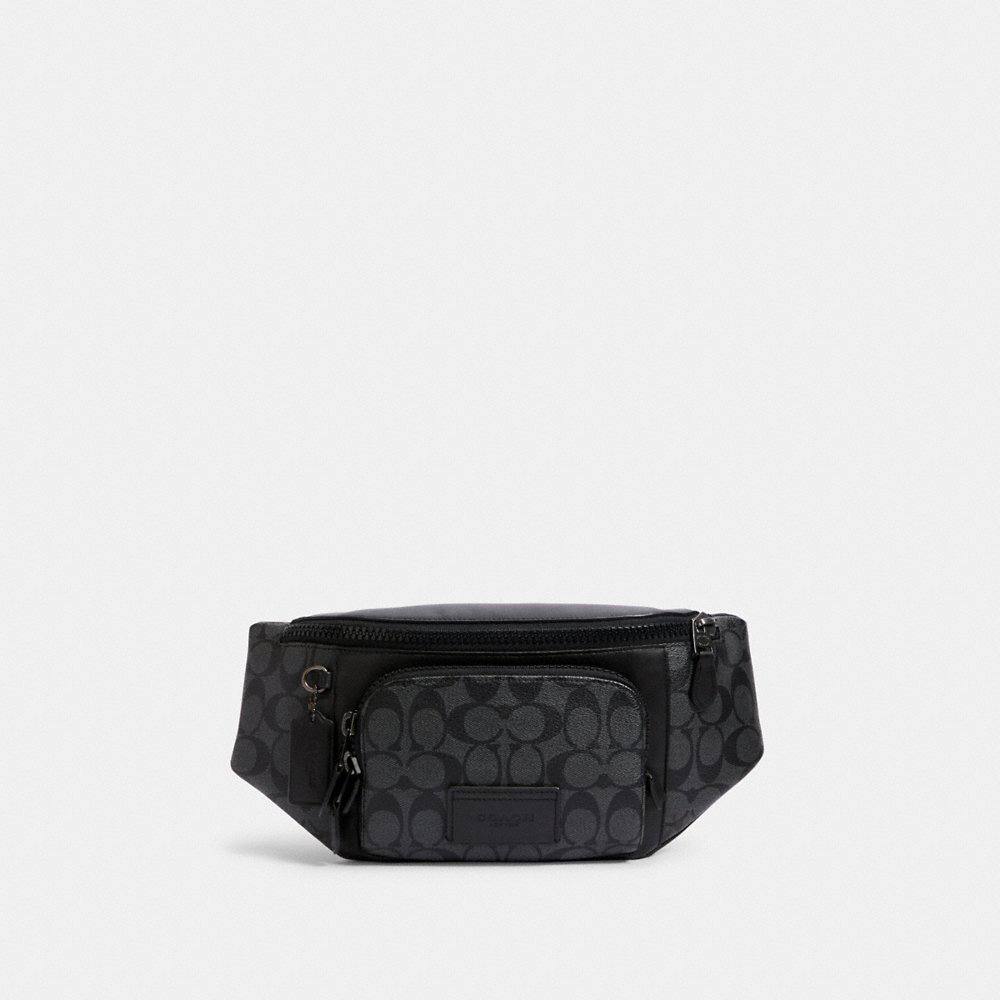 Coach Men Track Belt Bag In Signature Canvas in Charcoal/Black