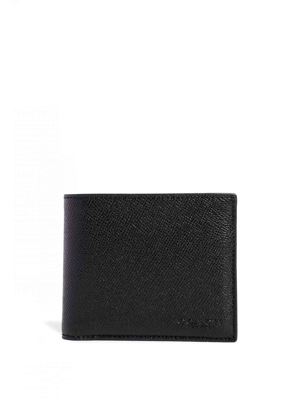 (USA Ready Stock) Coach compact id wallet in crossgrain leather black