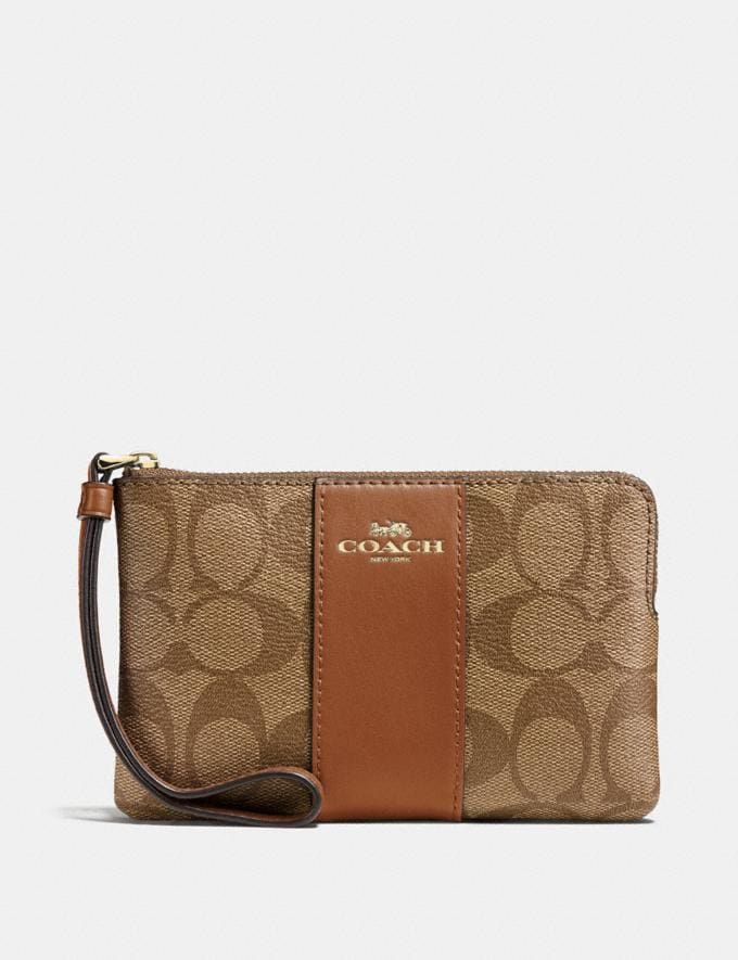 (USA Ready Stock) coach small wristlet in signature khaki saddle