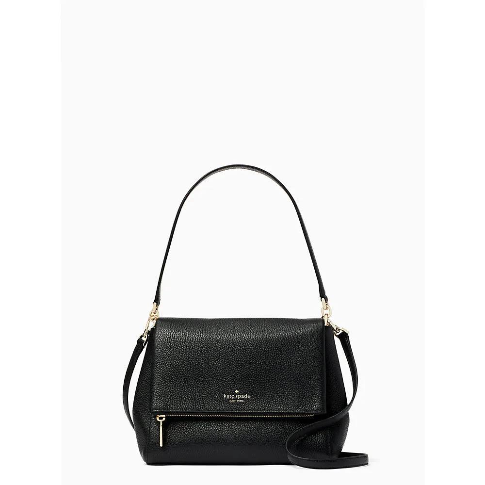(USA ready stock)Kate Spade Leila Pebbled Leather Medium Flap Bag in Black