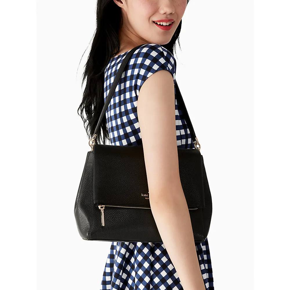 (USA ready stock)Kate Spade Leila Pebbled Leather Medium Flap Bag in Black - Image 5