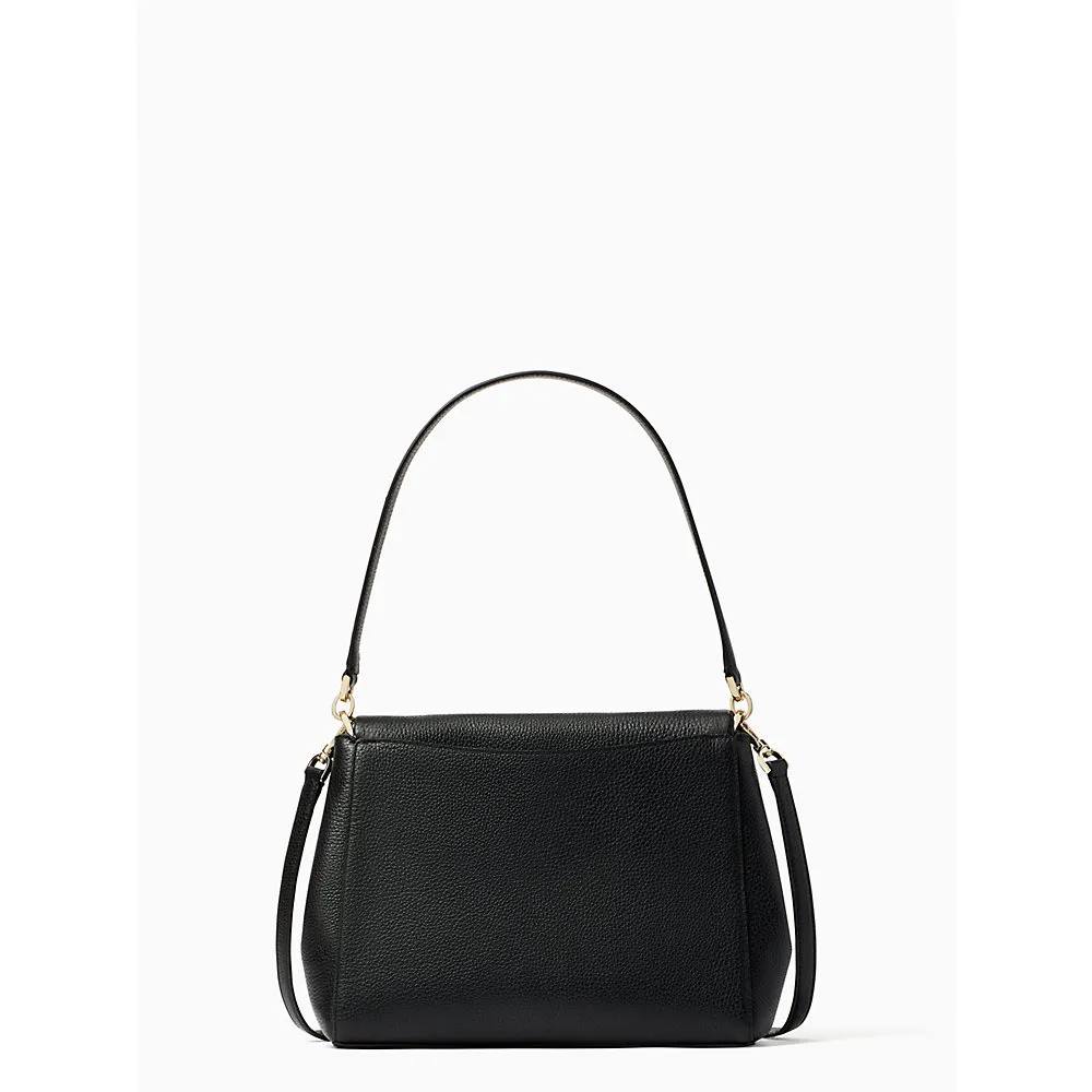 (USA ready stock)Kate Spade Leila Pebbled Leather Medium Flap Bag in Black - Image 2