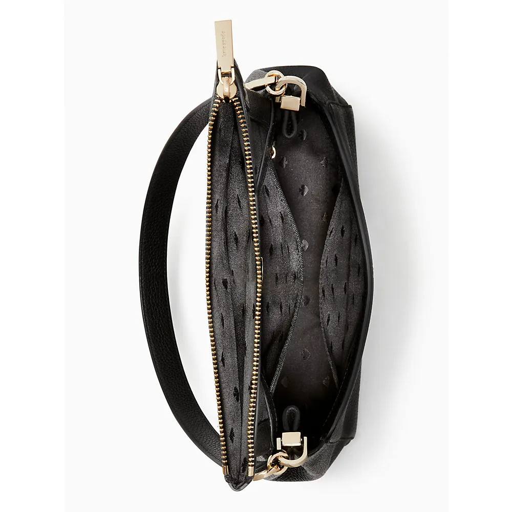 (USA ready stock)Kate Spade Leila Pebbled Leather Medium Flap Bag in Black - Image 4
