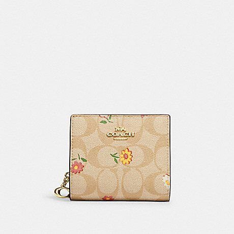 (USA Ready Stock) Coach Signature Daisy Snap Wallet in Light Khakis Multi