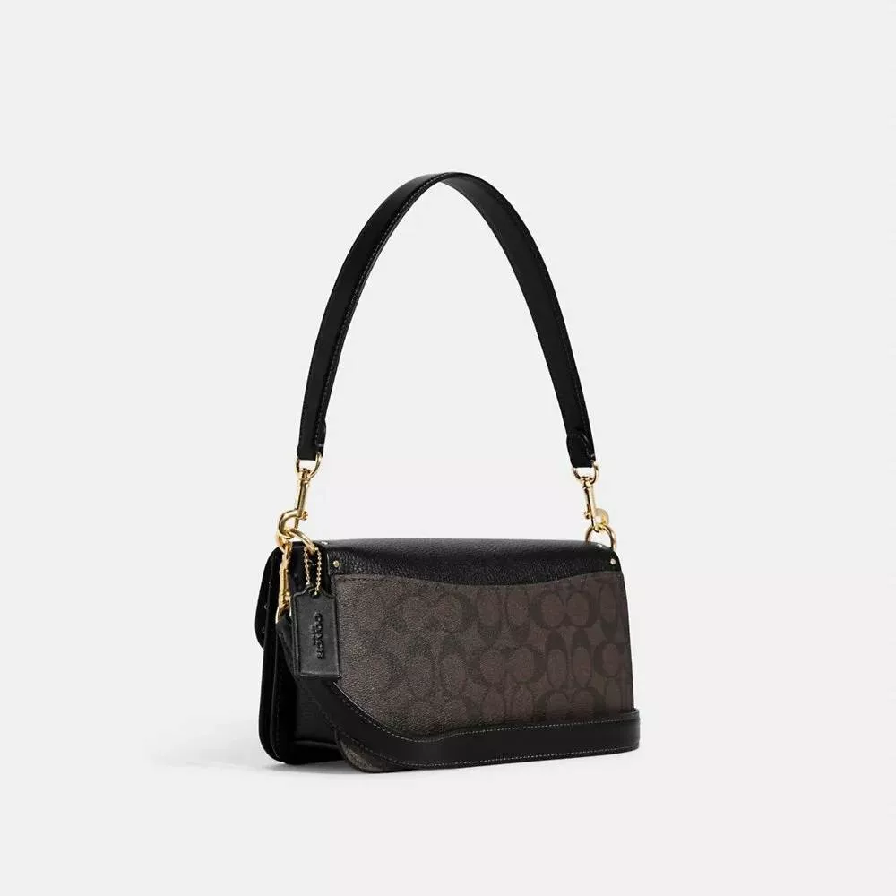 Coach Morgan Shoulder Bag In Colorblock Signature Canvas With Rivets in Brown Black Multi - Image 3