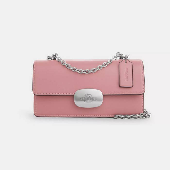 coach eliza flap shoulder in smooth leather true pink