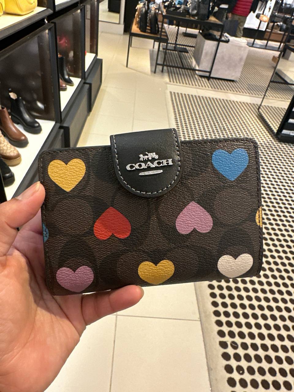 coach medium corner zip wallet in brown black multi heart - Image 4