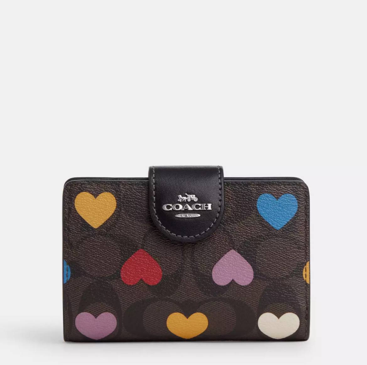 coach medium corner zip wallet in brown black multi heart