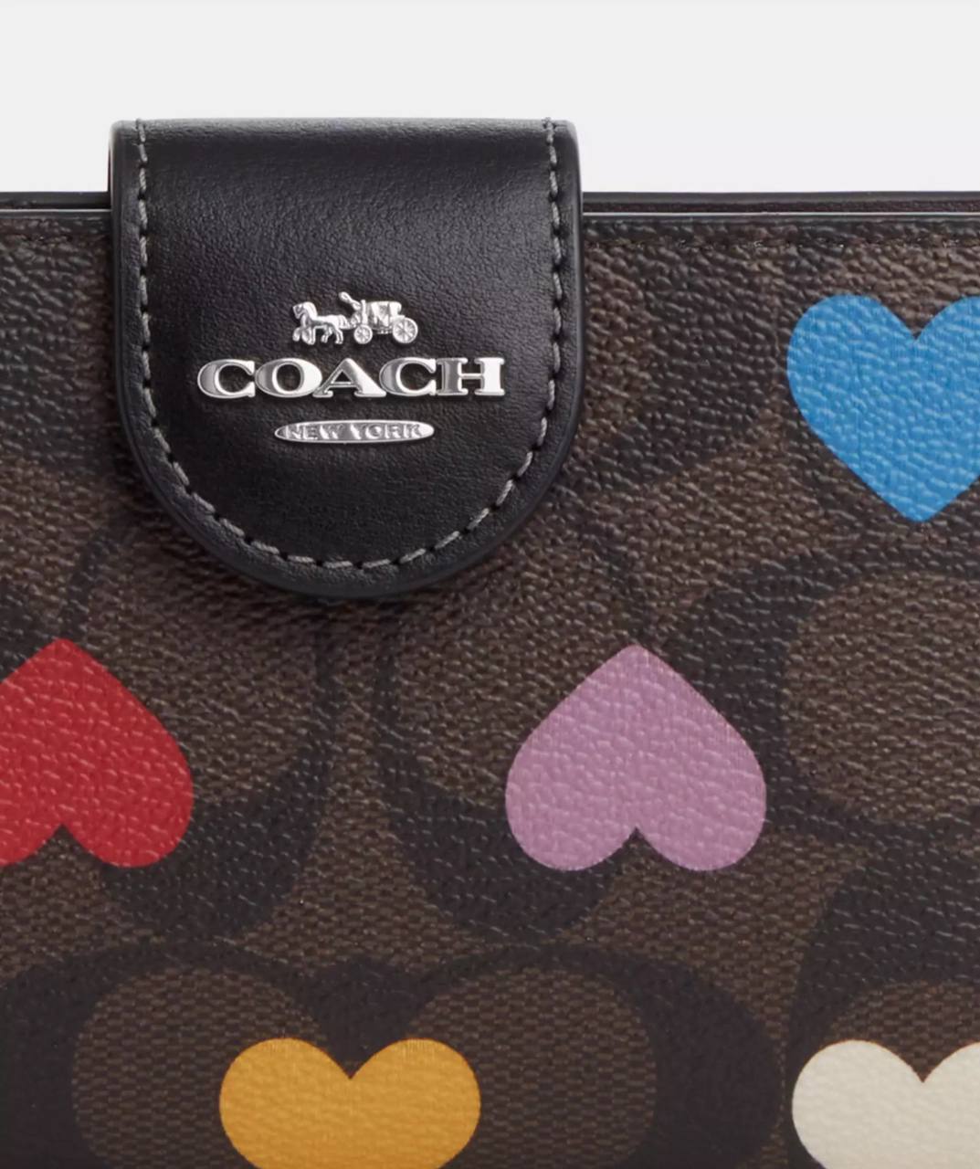 coach medium corner zip wallet in brown black multi heart - Image 3