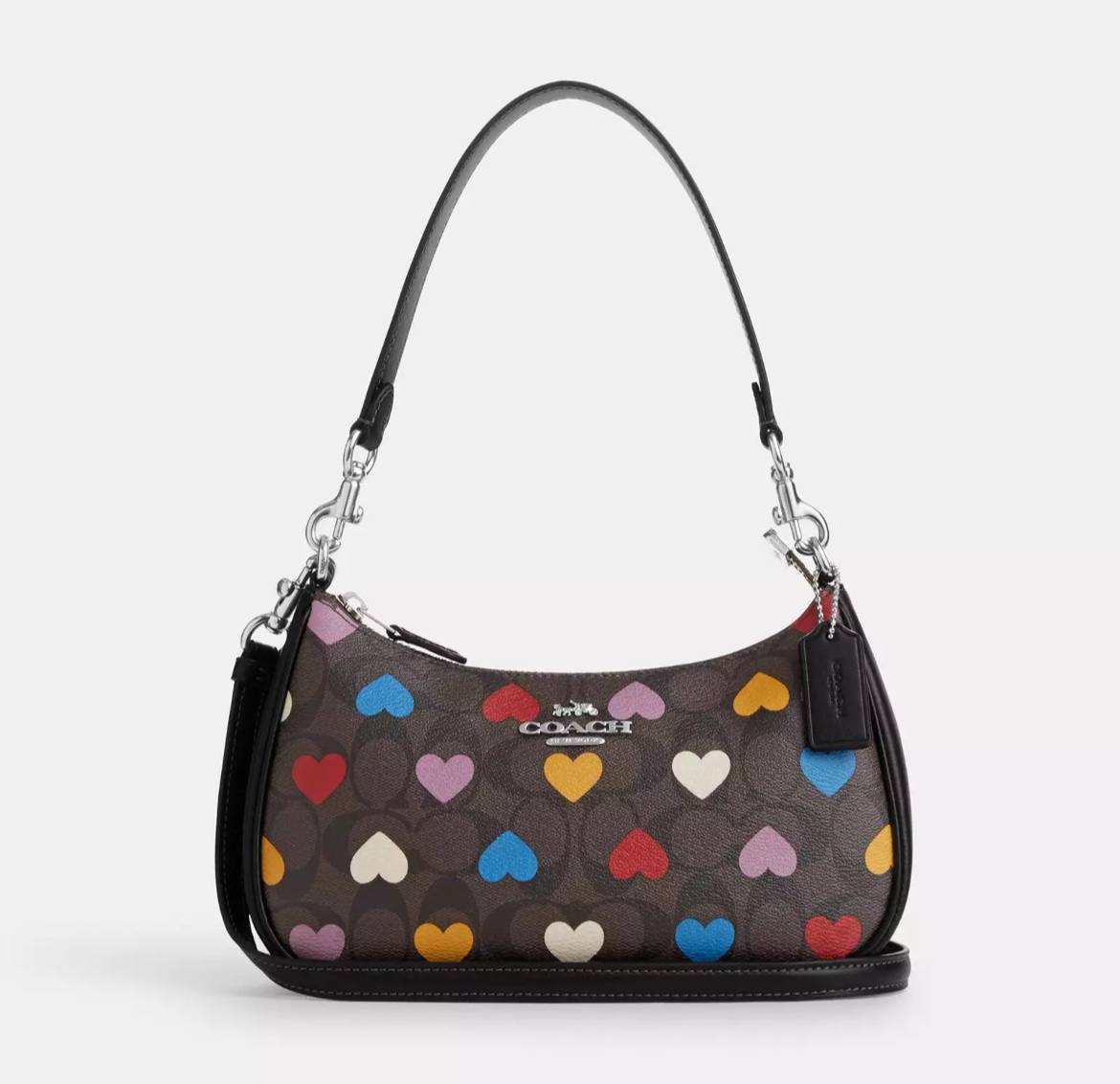 coach teri shoulder in brown black multi heart