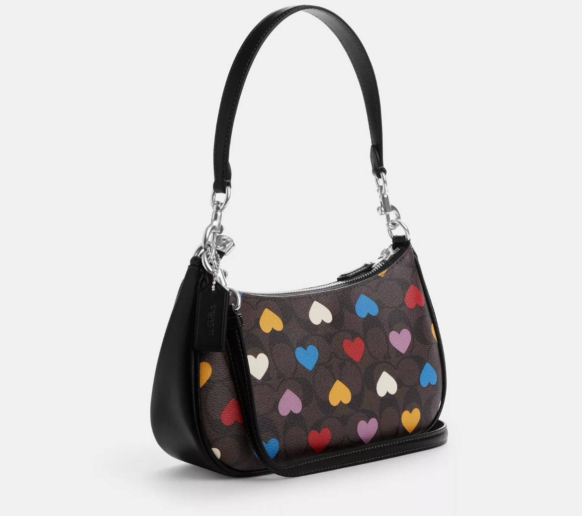 coach teri shoulder in brown black multi heart - Image 2