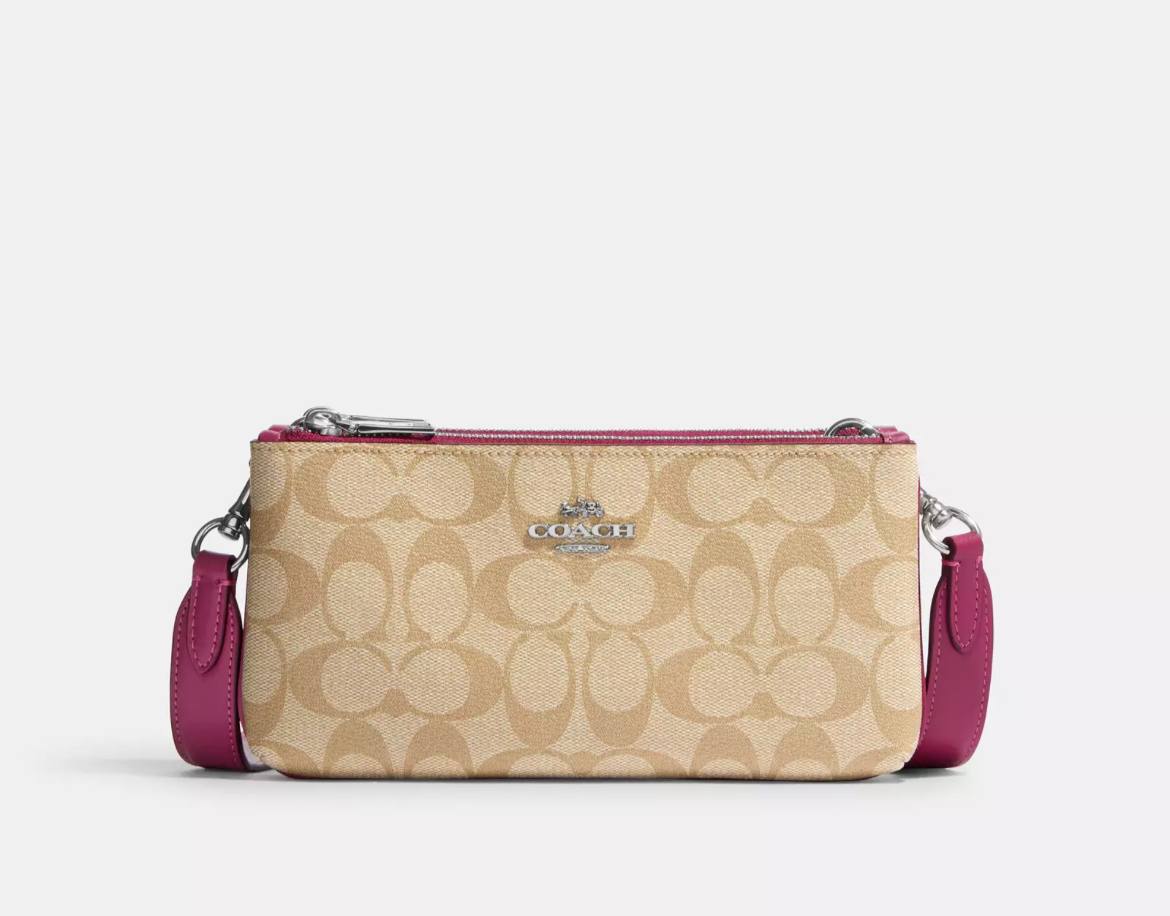 (USA ready stock)coach double zip crossbody in light khaki light raspberry