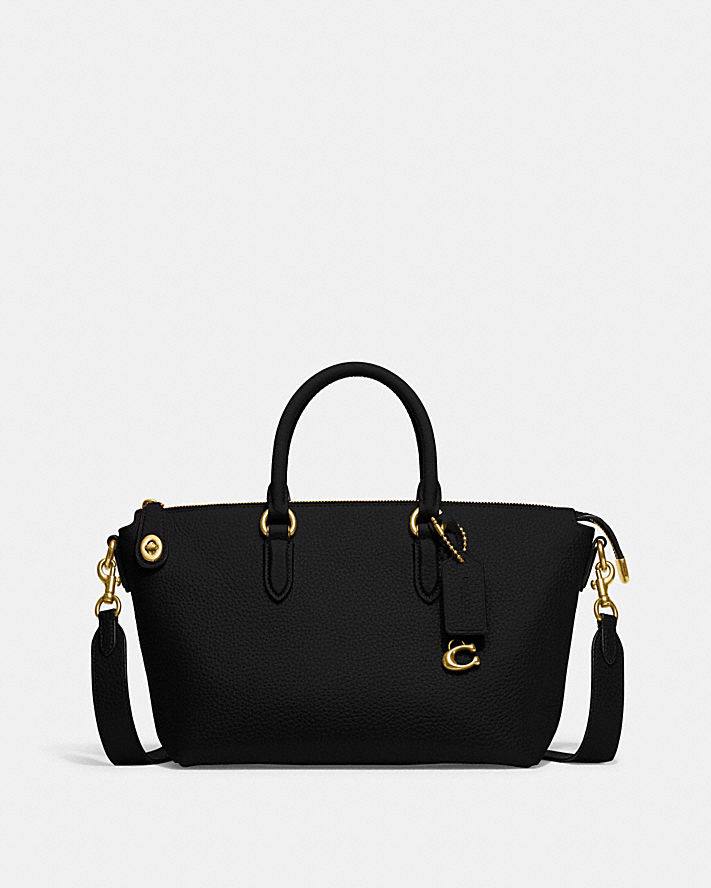 coach cara satchel pebble leather in black - Retail Transfer