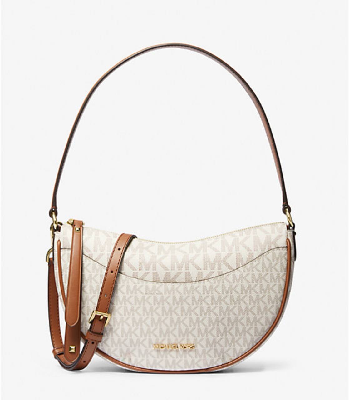 Michael Kors medium dover half moon crossbody shoulder in signature vanilla