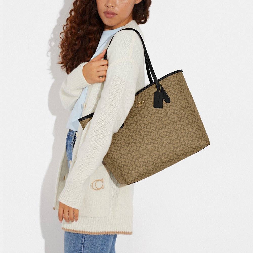 Coach Micro City Tote In Signature Canvas in Khaki/Black (CJ942) - Image 3