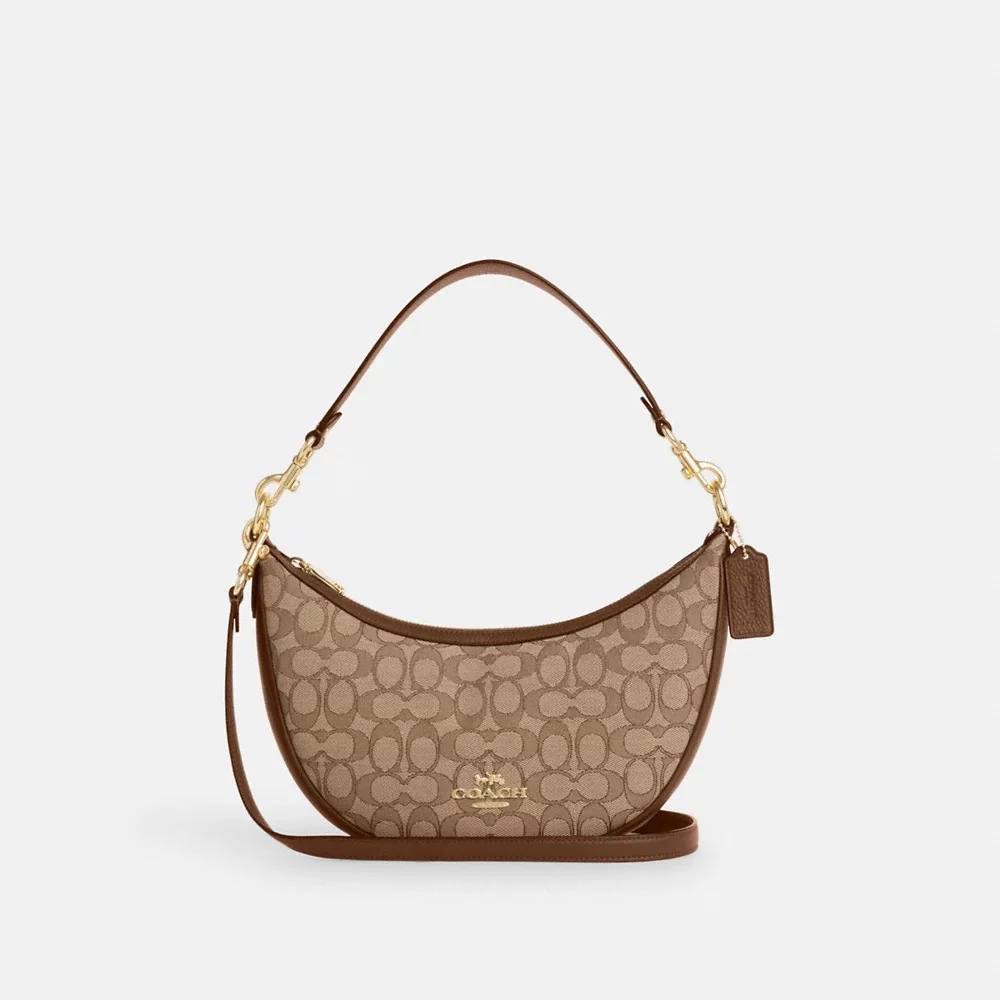 Coach aria shoulder bag in signature jacquard in saddle multi