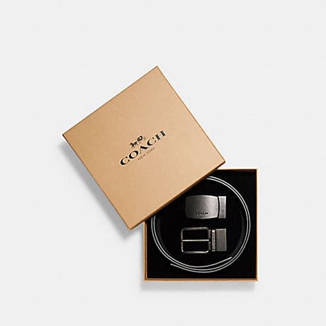 (USA Ready Stock) Coach Boxed Plaque And Harness Buckle Cut To Size Reversible Belt, 38mm