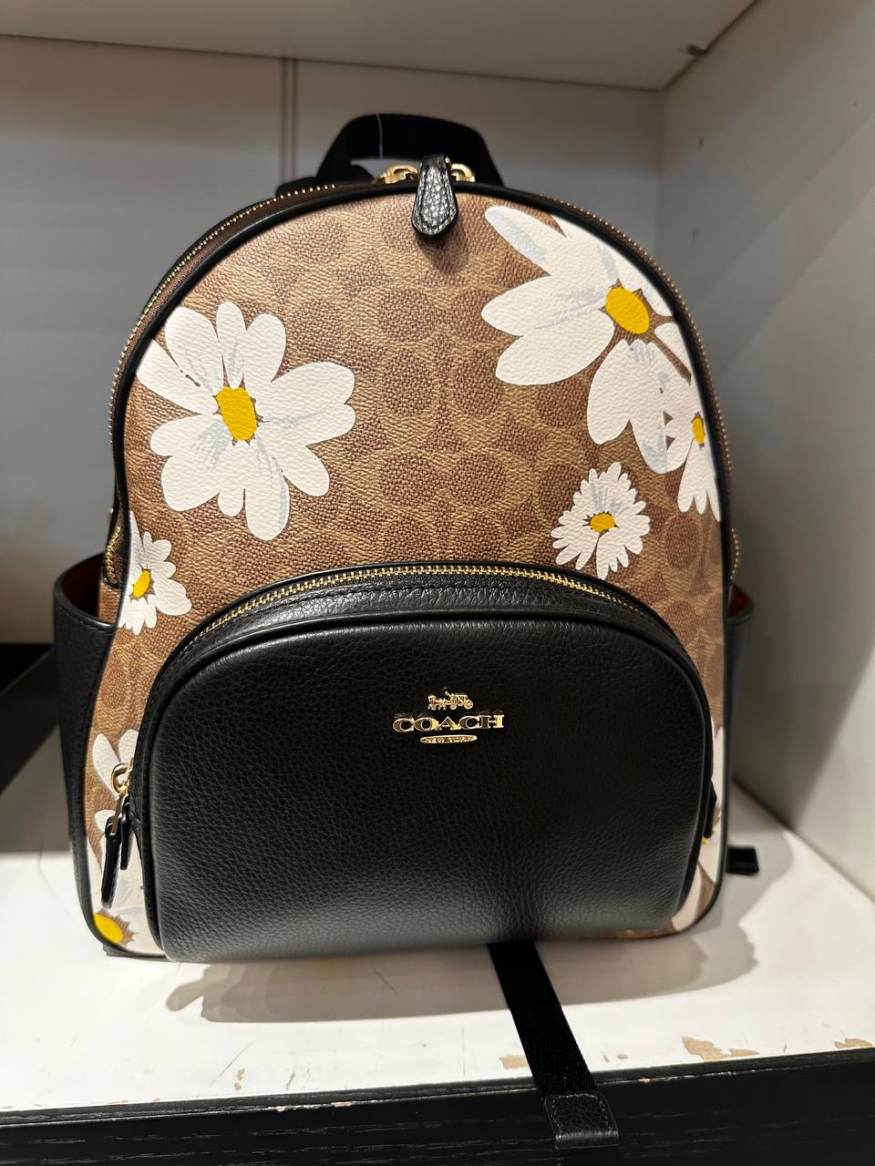 USA Ready Stock) Coach court medium backpack in floral tan multi - Amory