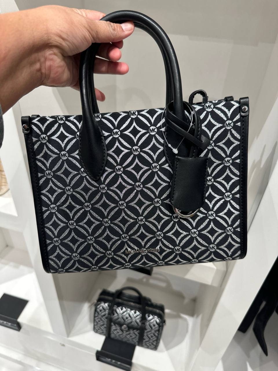 Michael Kors mirella small metallic logo jacquard crossbody bag in black multi - Image 3