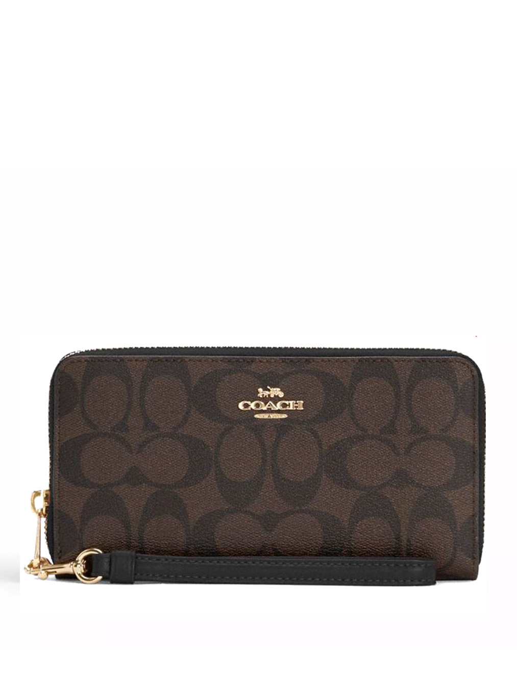 Coach Signature Long Zip Around Wallet In Brown Black