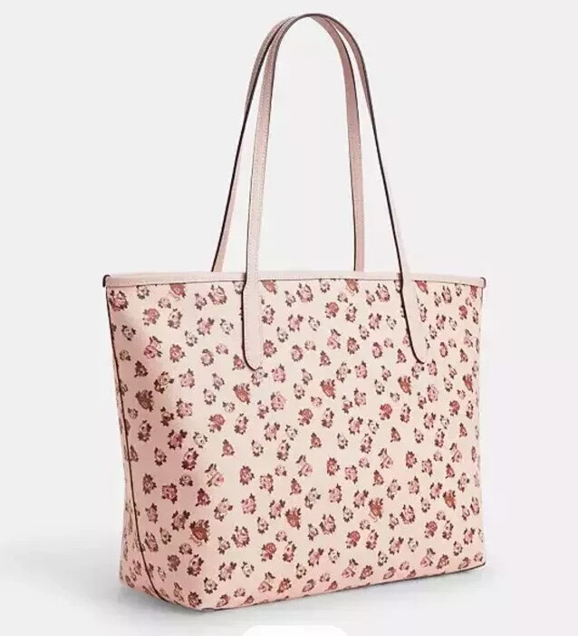 Coach City Tote Shoulder Bag Signature Canvas Rose Rosette Print Blush Pink - Image 2