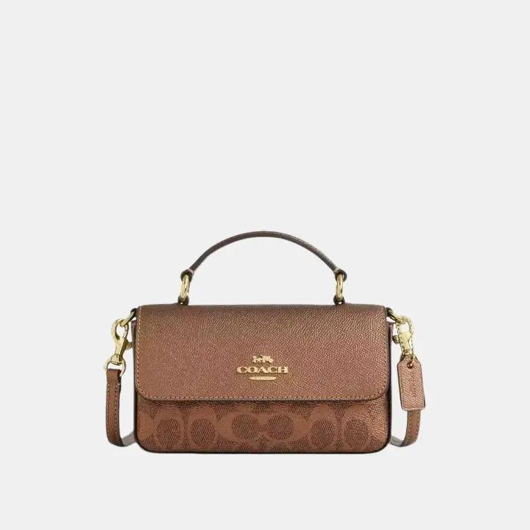 Coach Mini Josie Top Handle Crossbody in Metallic Signature Brown Copper