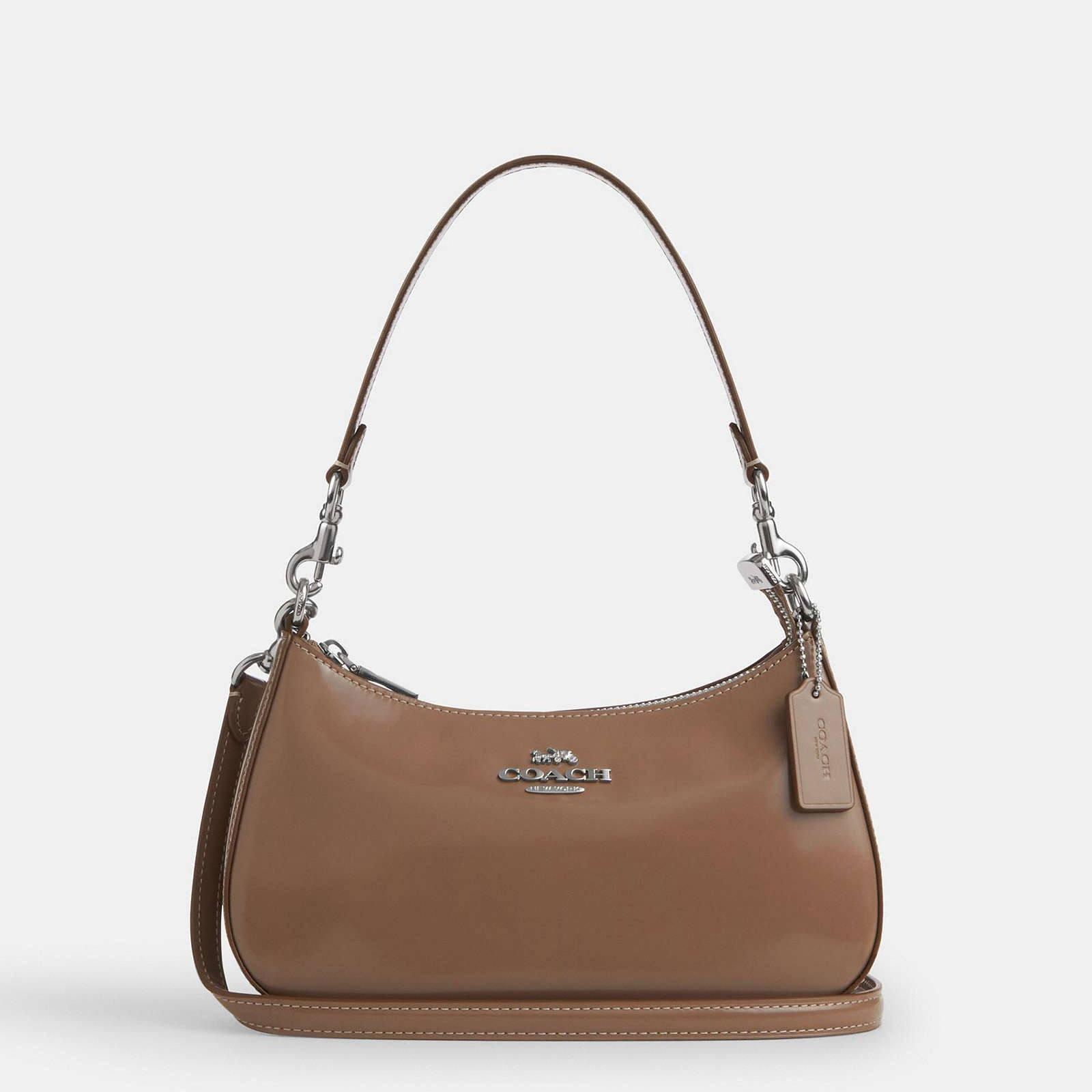 Coach Teri Shoulder Spazzolato Leather in Dark Stone