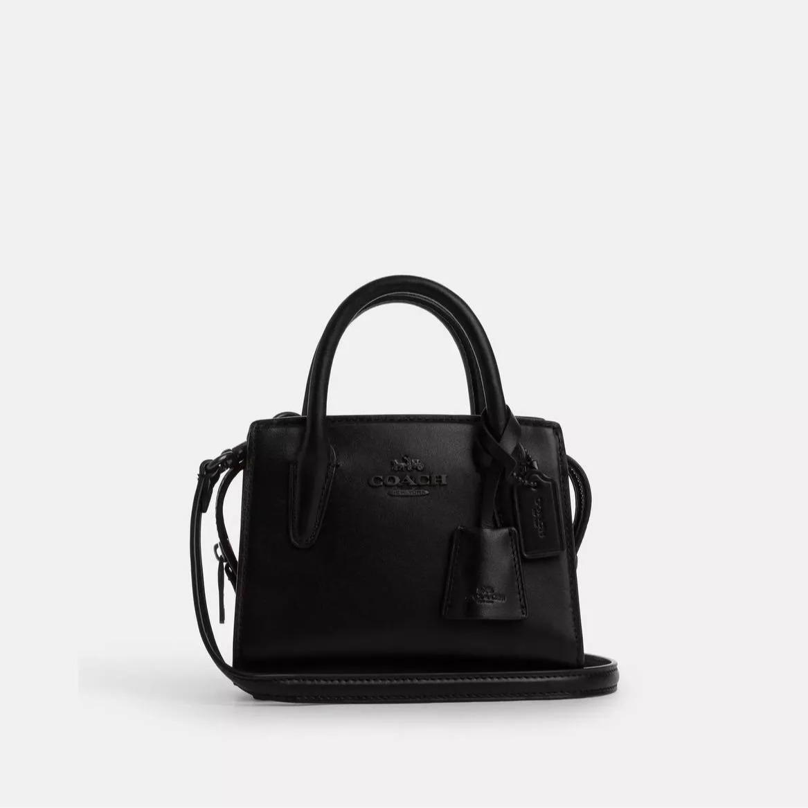 Coach Mini Andrea Satchel Crossbody Bags In Black - Material Smooth Leather, Inside Multifunction Pocket