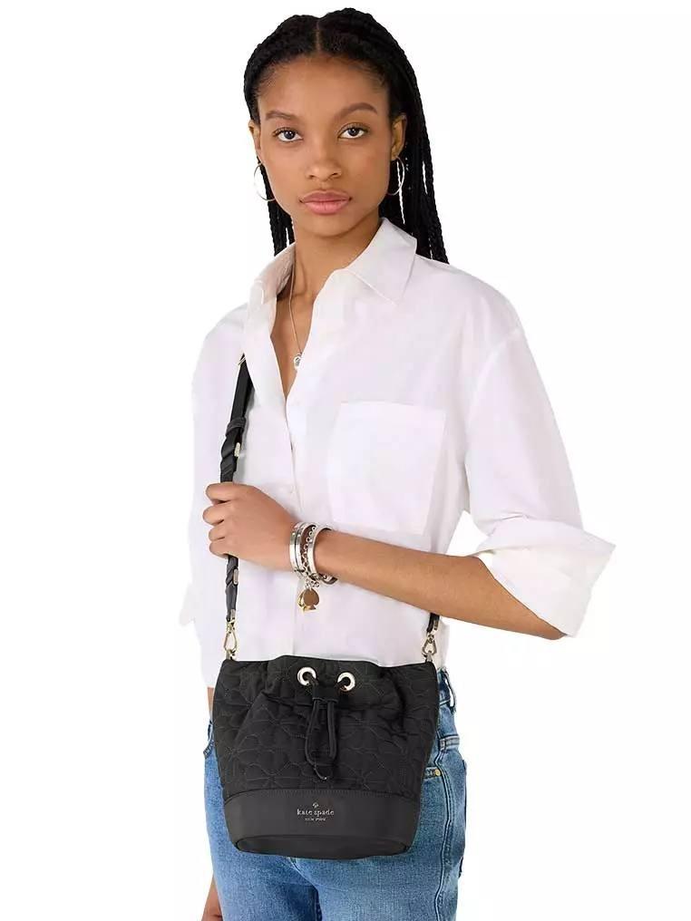 Kate Spade Spade Flower Quilted Fabric Bucket Bag in Black - Image 5