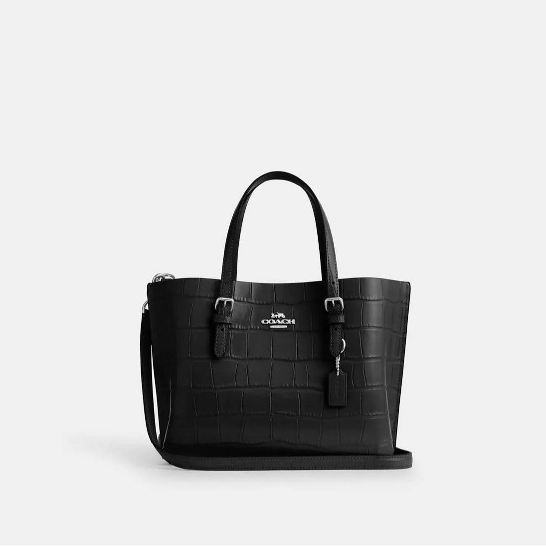 Coach Mollie Tote Bag 25 in Croc Embossed Black CW017