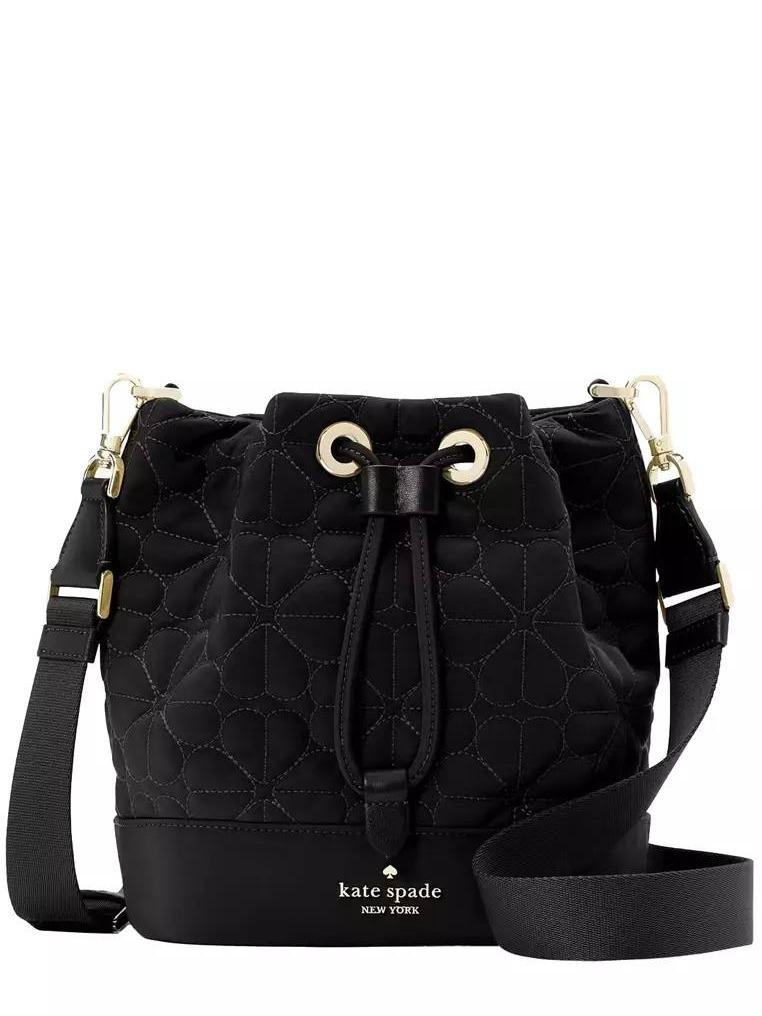 Kate Spade Spade Flower Quilted Fabric Bucket Bag in Black