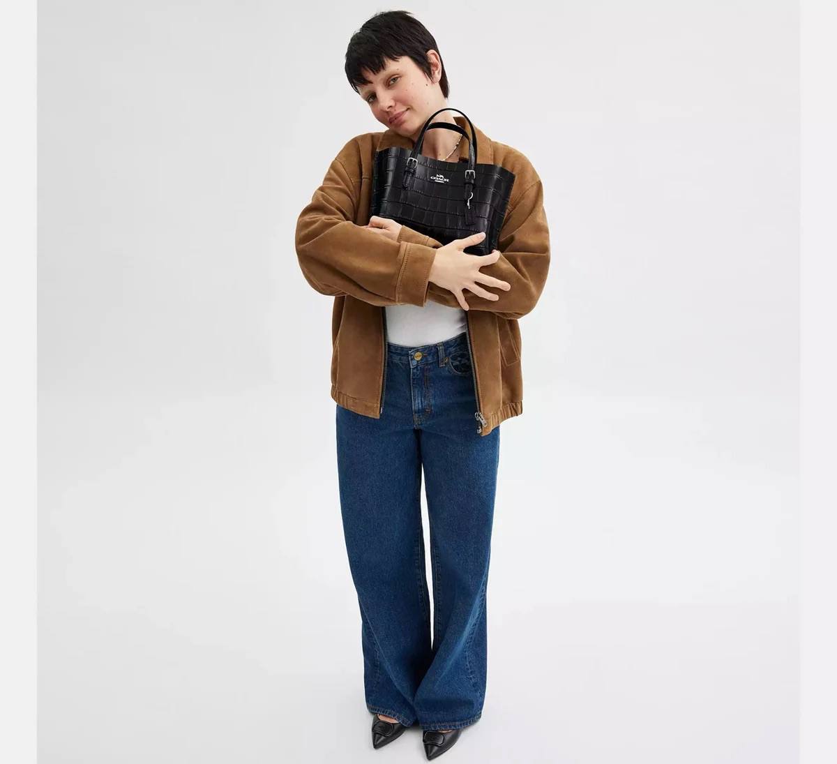 Coach Mollie Tote Bag 25 in Croc Embossed Black CW017 - Image 3