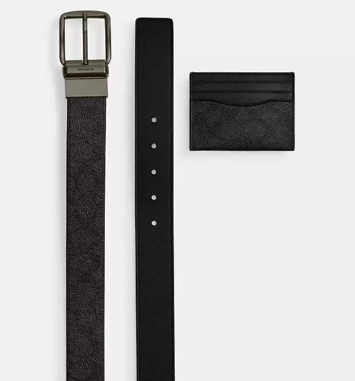 Coach Boxed Card Case And Belt Set In Signature Canvas Charcoal Black - Image 2
