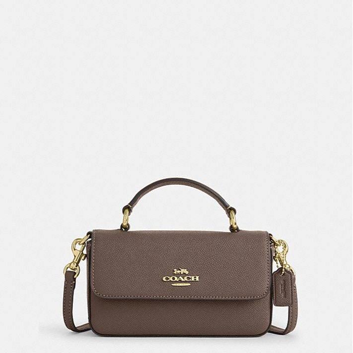 Coach Mini Josie Top Handle Crossbody Crossgrain Leather in Dark Stone