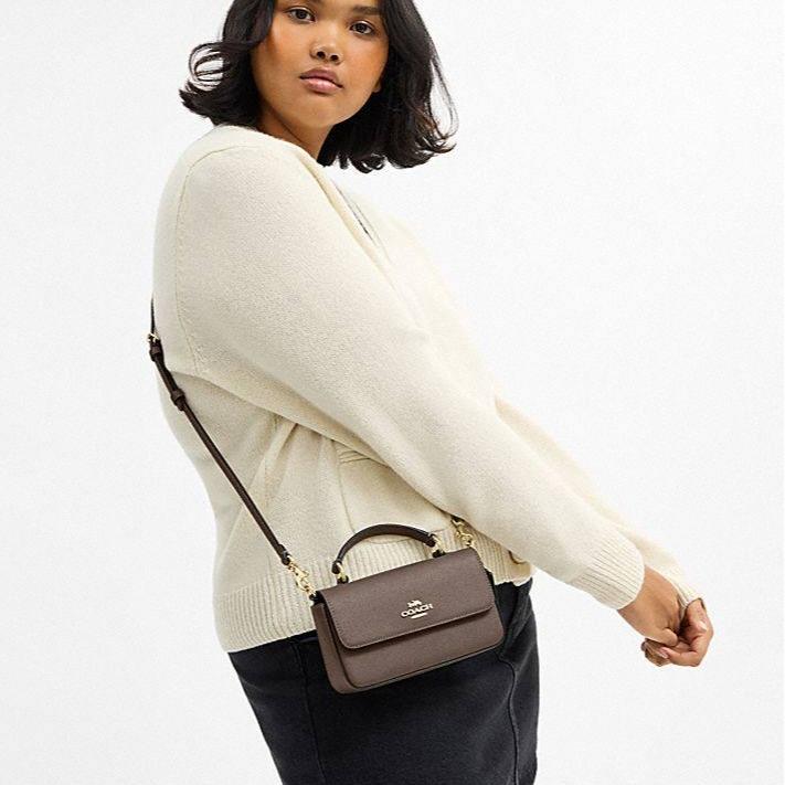 Coach Mini Josie Top Handle Crossbody Crossgrain Leather in Dark Stone - Image 2