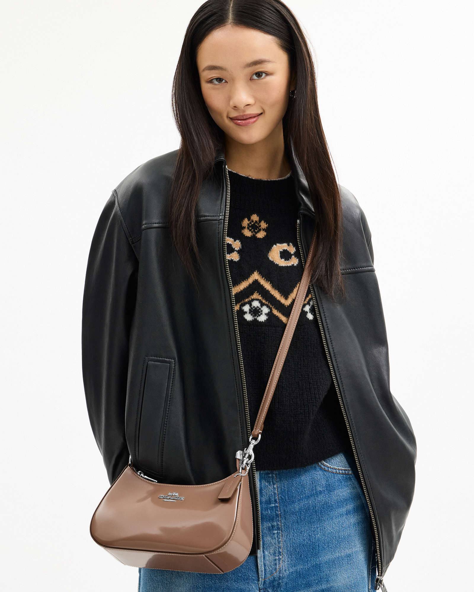 Coach Teri Shoulder Spazzolato Leather in Dark Stone - Image 3