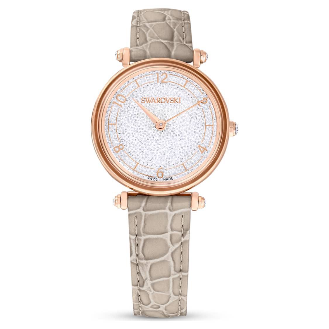 (Pre Order) swarovski Crystalline wonder watch in beige leather
