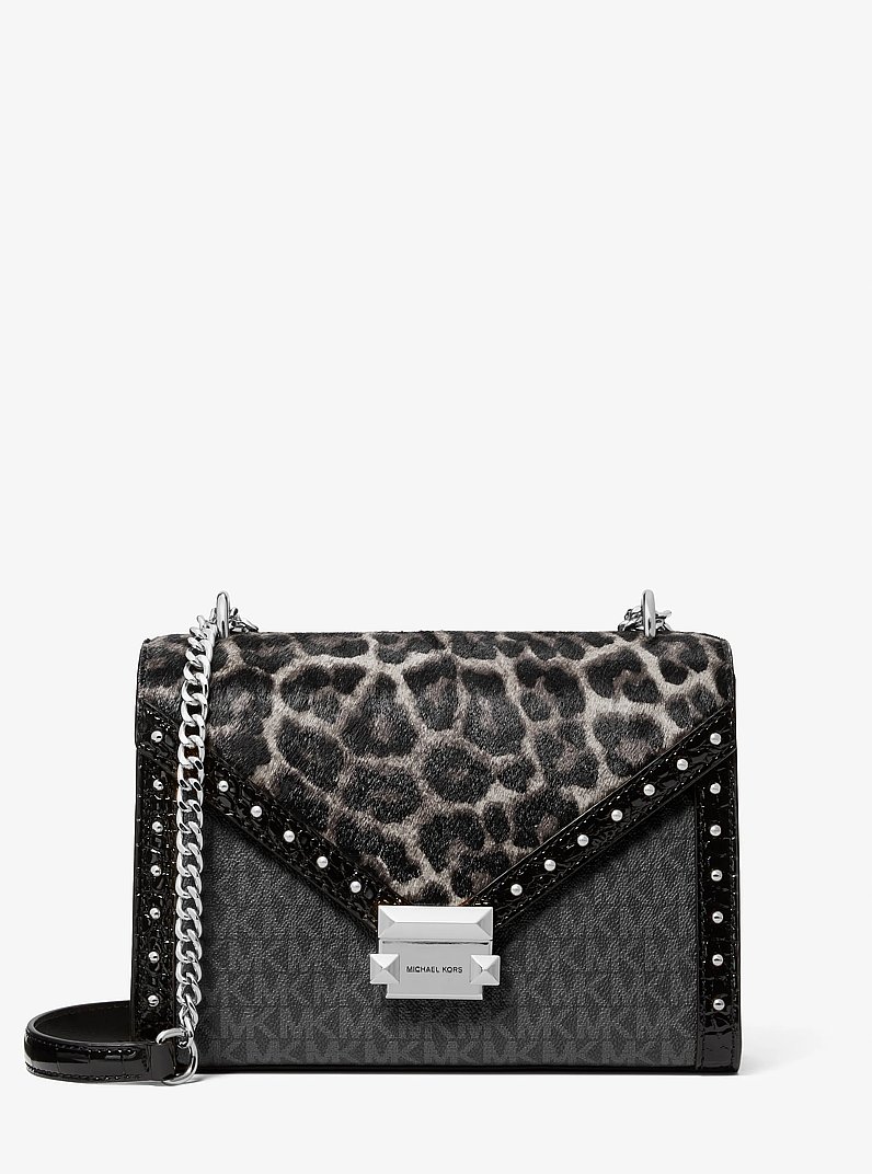 (Pre Order) Michael Kors Whitney Medium Signature Logo and Leopard Print Calf Hair Shoulder Bag
