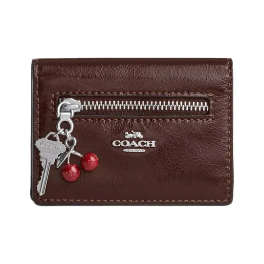 (Pre Order) Coach Card Case With Charms In Maple Crinkle Leather